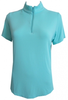 Gottex Lifestyle Ladies Short Sleeve Zip Mock Golf Shirts - Aqua & Hot Pink