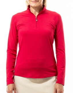 SanSoleil Ladies SunGlow Solid Zip Mock Long Sleeve Golf Shirts - Assorted Colors