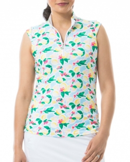 SanSoleil Ladies SolCool Sleeveless Zip Mock Golf Shirts - Lemon Drop