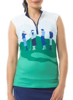 SanSoleil Ladies SolCool Sleeveless Zip Mock Golf Shirts - On the Green