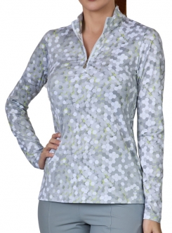 Sofibella Ladies & Plus Size Long Sleeve Mock Golf Shirts - UV FEATHER (Techno)