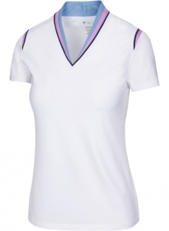 SPECIAL Greg Norman Ladies Galleria Short Sleeve Golf Shirts - PORTICO (White)