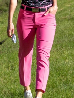 JoFit Ladies Belted Crop Golf Pants - Agua Fresca/Blanco (Candy Pink)