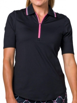 JoFit Ladies Rib Collar Half Sleeve Golf Polo Shirts - Blanco (Black)