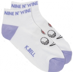 K Bell Ladies Golf Sport Socks – Nine N’ Wine (White)
