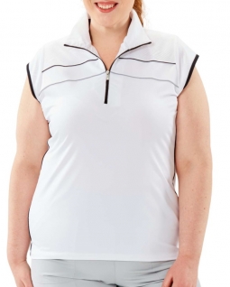 Nancy Lopez Ladies & Plus Size KISS Sleeveless Zip Golf Shirts - White/Black Multi