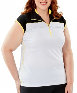 Nancy Lopez Ladies & Plus Size KISS Sleeveless Zip Golf Shirts - Black/Lemon Multi