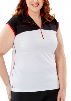 Nancy Lopez Ladies & Plus Size KISS Sleeveless Zip Golf Shirts - White/Cherry Multi