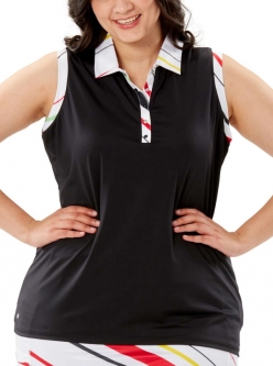 Nancy Lopez Ladies & Plus Size SPLENDID Sleeveless Golf Polo Shirts - Black/Multi