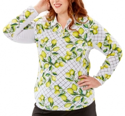 Nancy Lopez Women's Plus Size BALANCE Long Sleeve Tart Print Golf Sun Shirts - White Multi