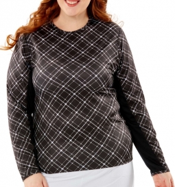 Nancy Lopez Women's Plus Size ASPIRATION Long Sleeve Golf Sun Shirts - Black/White
