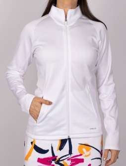 CLEARANCE Annika Ladies Particle Grid Back FZ Long Sleeve Mock Golf Jacket - White