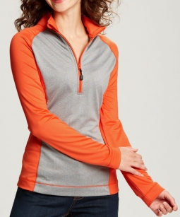 Cutter & Buck Ladies Long Sleeve All-Star Print Half Zip Golf Shirts - College Orange