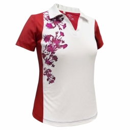 Monterey Club Ladies & Plus Size Ladies Dry Swing Dianthus Blocking Golf Shirts - Red/White