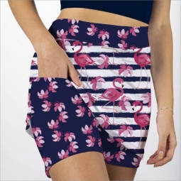 Skort Obsession Ladies & Plus Size Dancing Flamingos Pull On Print Golf Skorts - Multicolor