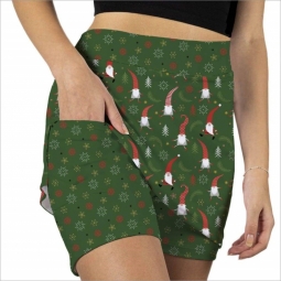 Skort Obsession Ladies Where's Rudolph Pull On Print Golf Skorts - Green/Red