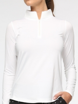 Belyn Key Ladies & Plus Size BK Long Sleeve Mock Golf Shirts - SABRINA (Chalk)