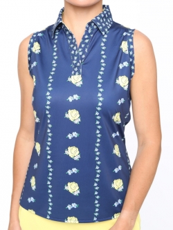 Belyn Key Ladies Action Sleeveless Print Golf Polo Shirts - SABRINA (Large Floral Print)