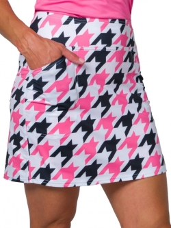 SPECIAL JoFit Ladies Mina (Long) Printed Pull On Golf Skorts - Blanco (Bold Houndstooth)