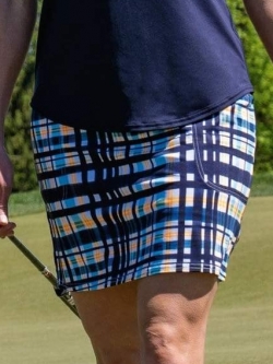JoFit Ladies & Plus Size Mina (Long) Printed Pull On Golf Skorts - Blue Agave (Serenity Plaid)