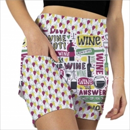 Skort Obsession Ladies & Plus Size Wine Not Pull On Print Golf Skorts - Multicolor