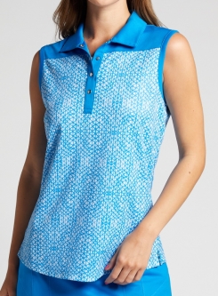 Bermuda Sands Ladies & Plus Size Harriet Sleeveless Print Golf Polo Shirts - Peacock