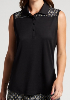 SALE Bermuda Sands Ladies Olive Sleeveless Golf Polo Shirts - Black