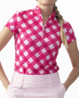 Daily Sports Ladies & Plus Size Estelle Cap Sleeve Print Golf Shirts - Dahlia Pink