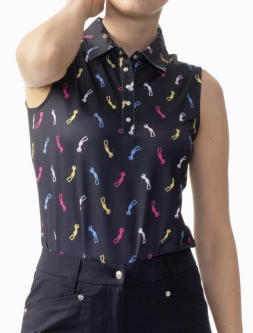 Daily Sports Ladies & Plus Size Chatty Sleeveless Print Golf Polo Shirts - Navy