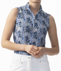 Daily Sports Ladies & Plus Size Felice Sleeveless Print Golf Shirts - Blue Scroll