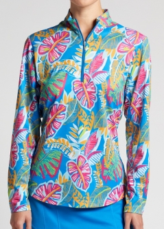 SPECIAL Bermuda Sands Ladies & Plus Size Melody Long Sleeve Print Golf Sun Shirts - Peacock