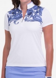 EP New York Ladies & Plus Size Short Sleeve Mock Golf Shirts - LONDON CALLING (White Multi)