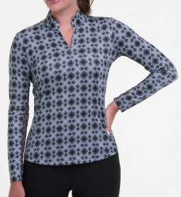 EP New York Ladies & Plus Size Long Sleeve Mock Print Golf Sun Shirts - RETROACTIVE (Black Multi)
