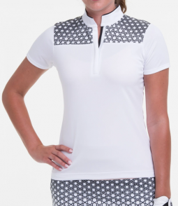 SALE  EP New York Ladies Short Sleeve Mock Golf Shirts - RETROACTIVE (White Multi)