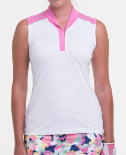 EP New York Ladies Sleeveless Shawl Collar Golf Shirts - HOPE SPRINGS (White Multi)