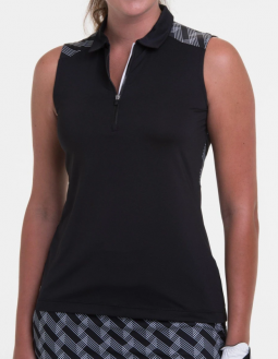 SPECIAL EP New York Ladies Sleeveless Zip Golf Polo Shirts - RETROACTIVE (Black Multi)