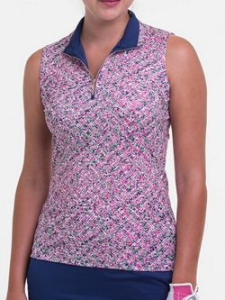 EP New York Women's Plus Size Sleeveless Multi Texture Print Golf Shirts - HOPE SPRINGS (Inky Multi