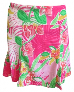 Gottex Lifestyle Ladies Palm Island Print 17" Godet Golf Skorts - Pink Multi