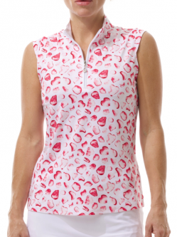 SanSoleil Ladies SolCool Sleeveless Print Zip Mock Golf Shirts - Hugs and Kisses