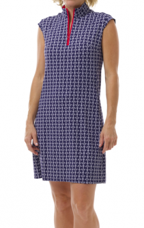 SPECIAL SanSoleil Ladies SolStyle ICE 36" Sleeveless Print Golf Dress - Anchors Away Navy/White