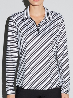 GGblue Ladies Ivan Long Sleeve Mock Golf Shirts - Black Diag Stripe
