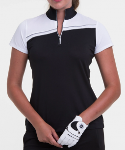 SPECIAL EP New York Ladies Cap Sleeve Zip Mock Golf Shirts - RETROACTIVE (Black Multi)