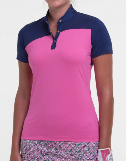 EP New York Ladies & Plus Size Short Sleeve Snap Golf Shirts - HOPE SPRINGS (Rosa Multi)