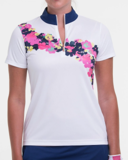 EP New York Ladies & Plus Size Short Sleeve Zip Mock Golf Shirts - HOPE SPRINGS (White Multi)