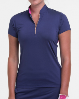 SPECIAL EP New York Ladies & Plus Size Short Sleeve Zip Golf Shirts - HOPE SPRINGS (Inky Multi)