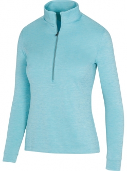 SALE Greg Norman Ladies Utility L/S ½-Zip Mock Golf Shirts - THE RIVIERA (Oasis Blue Heather)