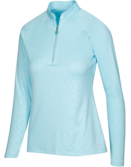 SPECIAL Greg Norman Ladies Solar XP Misty Long Sleeve ½-Zip Golf Shirts - REFLECTIONS (Pure Aqua)