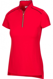 Greg Norman Ladies & Plus Size ML75 Avalon Short Sleeve Zip Golf Shirts - BRIDGEPORT (Fire Red)