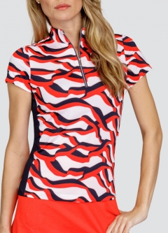 Tail Ladies Neve Short Sleeve Print Golf Shirts - PAPRIKA POP (Deco Wave)