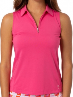 Golftini Ladies & Plus Size Sleeveless Zip Tech Golf Polo Shirts - Hot Pink